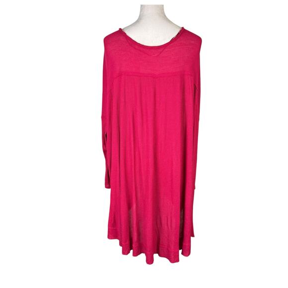 Free People Benedict Henley Strawberry Red Waffle Knit Oversized Hi Low Tunic - Picture 10 of 16